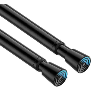 2 Pack Spring Tension Curtain Rod 32.5 to 58 inch Adjustable Curtain Rods No Drilling Spring Loaded Curtain Rods  Windows Doors, Black