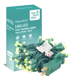 Heyworld Slow Twinkle Christmas Lights, 100 LED 27ft UL Certified Soft String Lights, 5mm Waterproof Fairy Glow for Indoor/Outdoor Christmas, Wedding, Garden Decor