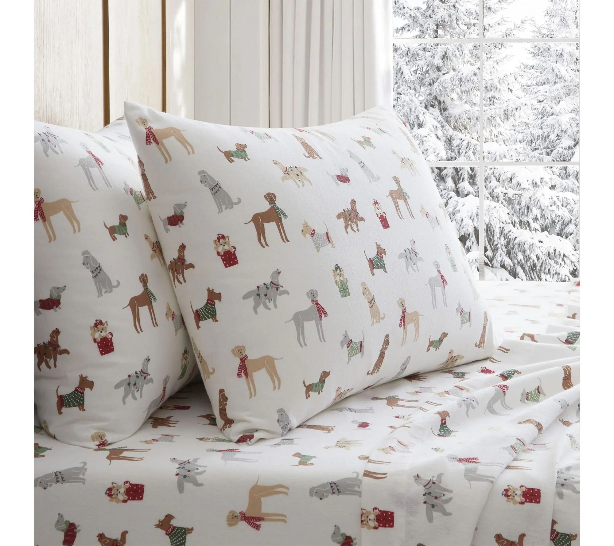 Martha Stewart Holiday Pups Flannel Twin Sheet Set