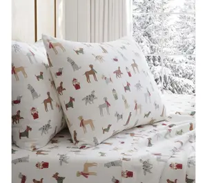 Martha Stewart Holiday Pups Flannel Twin Sheet Set
