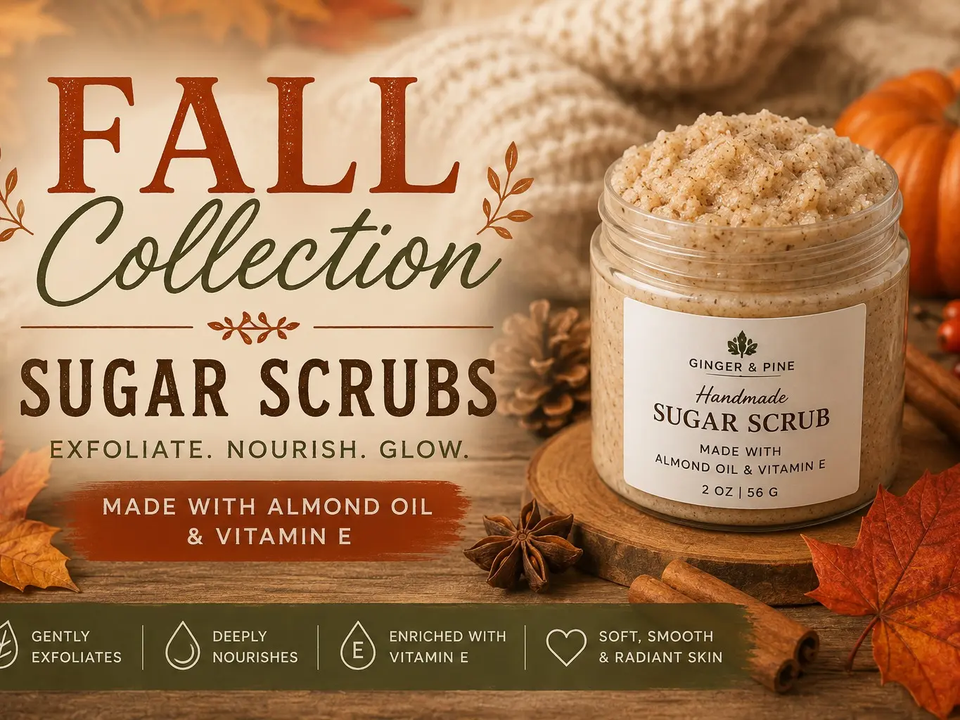 Fall Collection Sugar Scrubs | Handmade Scrubs with Almond Oil & Vitamin E