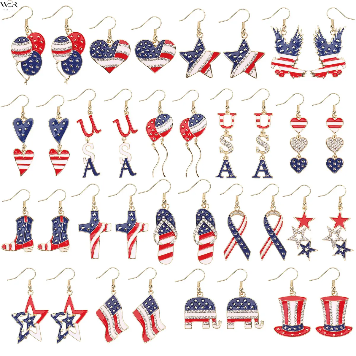Patriotic Earrings Set American Flag Earrings USA Heart Star Eagle Earrings Red White Blue Jewelry for Women Everyday Wear