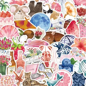 Watercolor Sticker Packs, 50pcs/set Waterproof Self Adhesive Decor Paper, Decor Sticker Art Stickers for Gift Greeting Card Water Bottle Laptop Phone, Ornaments
