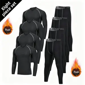 Velvet Sportswear Set 8pcs Warm Underwear Base Set Men'S Running Gym Clothes Autumn and Winter Warm Velvet Tight-Fitting Equipment Morning Run Night Run Training Autumn and Winter Sports Suit cotton  leggins  for  women Gym Leggings Short Leggings
