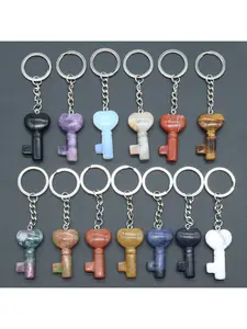 Heart Key Natural Crystal Stone Heart Keychain Heart-shaped Lock Pendant DIY Creative Hanging Ornament