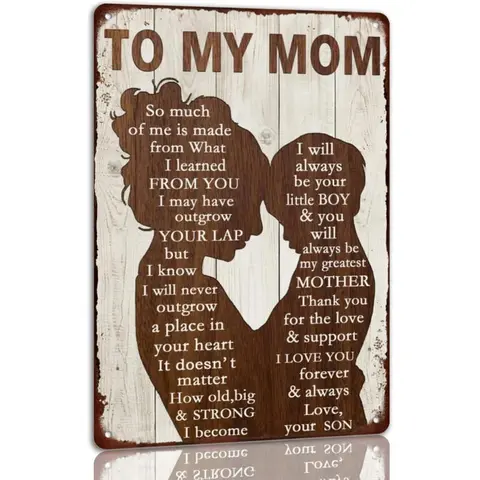 Retro Tin Sign for Mom, Vintage Eco-Friendly Metal Plaque, Easy-Install House Decor Aesthetic Wall Art, Mom Gifts for Mother's Day Birthday From Son, Room Decorations Home Supplies