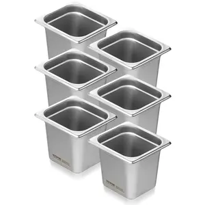 【Spotlight Day】VEVOR 6 Pack Hotel Pans, 1/6 Size Anti-Jam Steam Pan, 0.8mm Thick Stainless Steel Restaurant Steam Table Pan, 6-Inch Deep Commercial Table Pan, Catering Storage Food Pan, for Industrial & Scientific Sturdy Kitchen