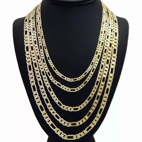 MaxBling81 14K Stamped Gold Brass Figaro Chain Necklace - 10mm Golden Plated, Cuban Link, Lobster Clasp, Premium Unisex Costume Jewelry for Adults' Casual Daily Wear