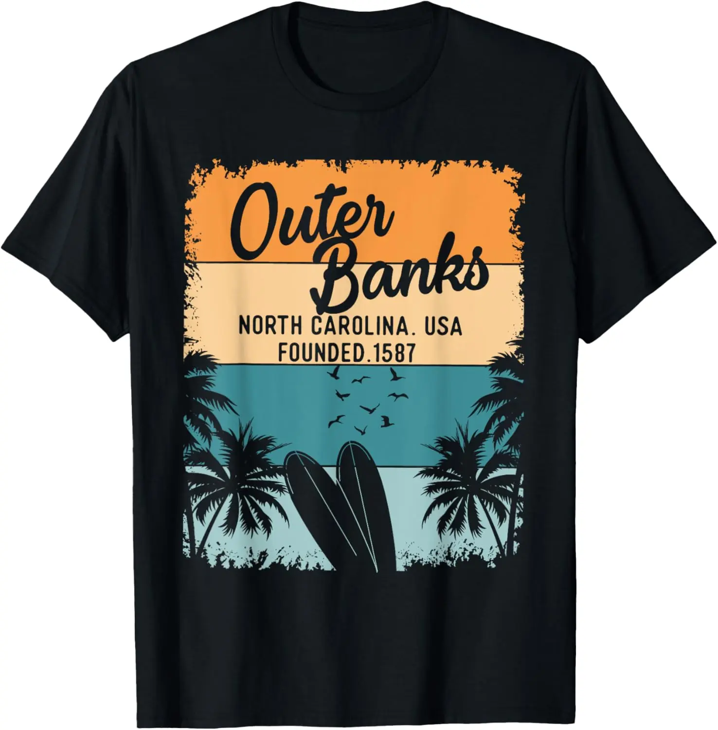 Women's 100% Cotton Vintage Short-Sleeve Round Neck Casual Everyday Graphic Tshirt, Outer Banks OBX North Carolina NC Women's Clothes Top