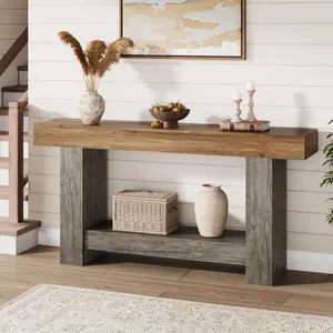Entryway Console Table, Farmhouse 2-Tier Table with Open Storage, Long Sofa Accent Table for Behind Couch, for Entrance Living Room Hallway Foyer (47 in / 63 in )