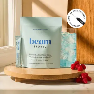 Beam Biotic Superblend — 15 Single-Serve Sticks for Gut Health & Bloating Support (Mixed Berry, Blue Raspberry & Citrus Lemonade, Pre + Pro + Postbiotics + Glutathione)