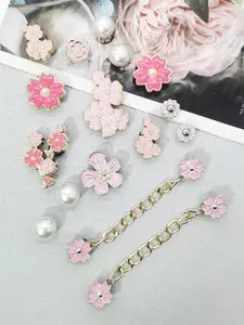 16PCS Cherry Blossom Resin Shoe Charms Funny Pink Flowers Chains DIY Decorations Removable Clogs Shoes Buckles Accessoris Artificial Faux Pearl Shoe Clips Decor Fit Women Sandals Slides Slippers Valentine Birthday Festival Party Gifts, Footwear