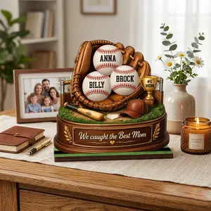 We Caught The Best Mom, Softball Personalized Standing Wooden Sign, Mother's Day Gift For Wife, Mom, Custom Baseball Lover Gift, Mothers Day Gifts Ideas