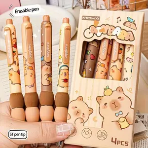 4/12 Counts Cute Capybara Pattern Erasable Gel Pen Set, 0.5mm Retractable Writing Pen for Office, School, Student, Office Stationery Supplies, Cute Pens, Unique Pens