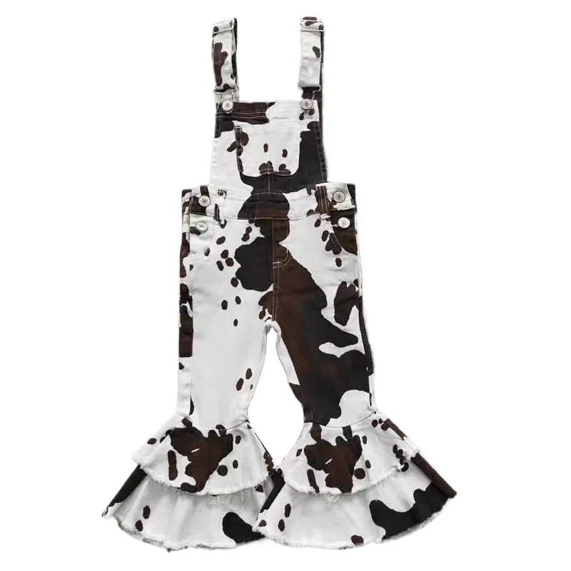 Girls' Fitted Leopard-Print Western Denim Overalls with Cowgirl Graphic Tee, 4-5 Years, Adjustable Straps, All-Season Kids' Bottoms