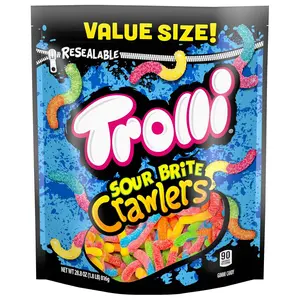 Trolli Sour Brite Crawlers, Candy, Cherry-Lemon, Strawberry-Grape & Orange-Lime, Sweet and Sour, Gummy Worms, 28.8 oz