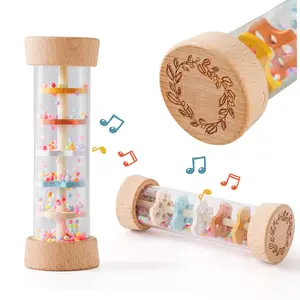 Baby Soothing Rainstick Wooden Orff Percussion Toy Simulated Rain Sound with Rainbow Hourglass Sand Bell Early Education Music Teaching Aids