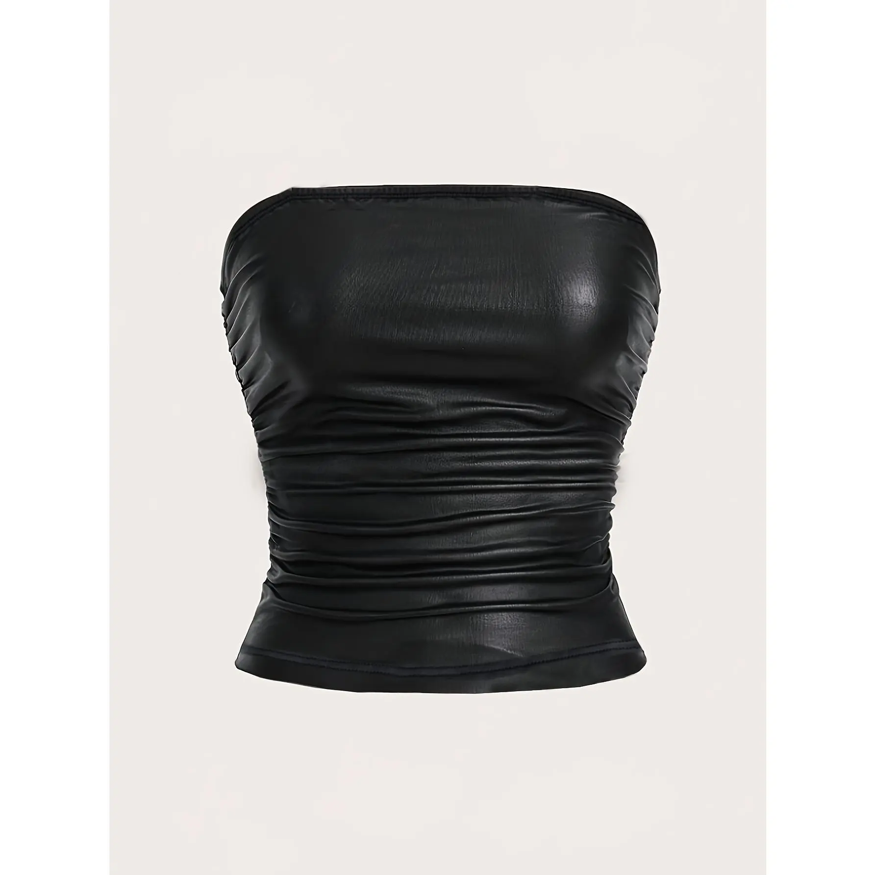 Women'S Elegant Faux Leather Waistcoat, Off the Shoulder Solid Color Vest, Non-Stretch Woven Polyester, All-Season Fashion Top