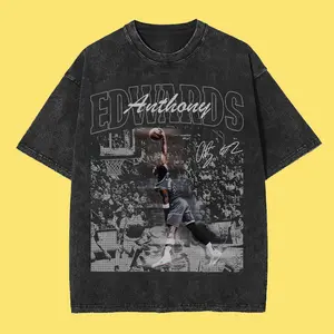 Anthony Edwards Ant Man Slam Dunk Basketball Wash Shirt, Minnesota Basketball Vintage Wash Shirt, Anthony Edwards Satanic Shirt, Gift for Fan Cotton Jersey