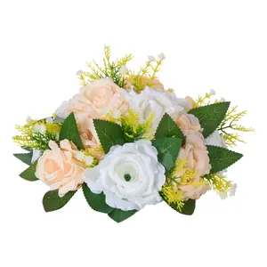 VEVOR Flower Ball Arrangement Bouquet 10 PCS, 9.5-Inch Diameter Artificial Flower Balls Wedding Table Centerpieces, Rose Arrangements for Wedding Centerpiece Home Decoration, Champagne & White Roses