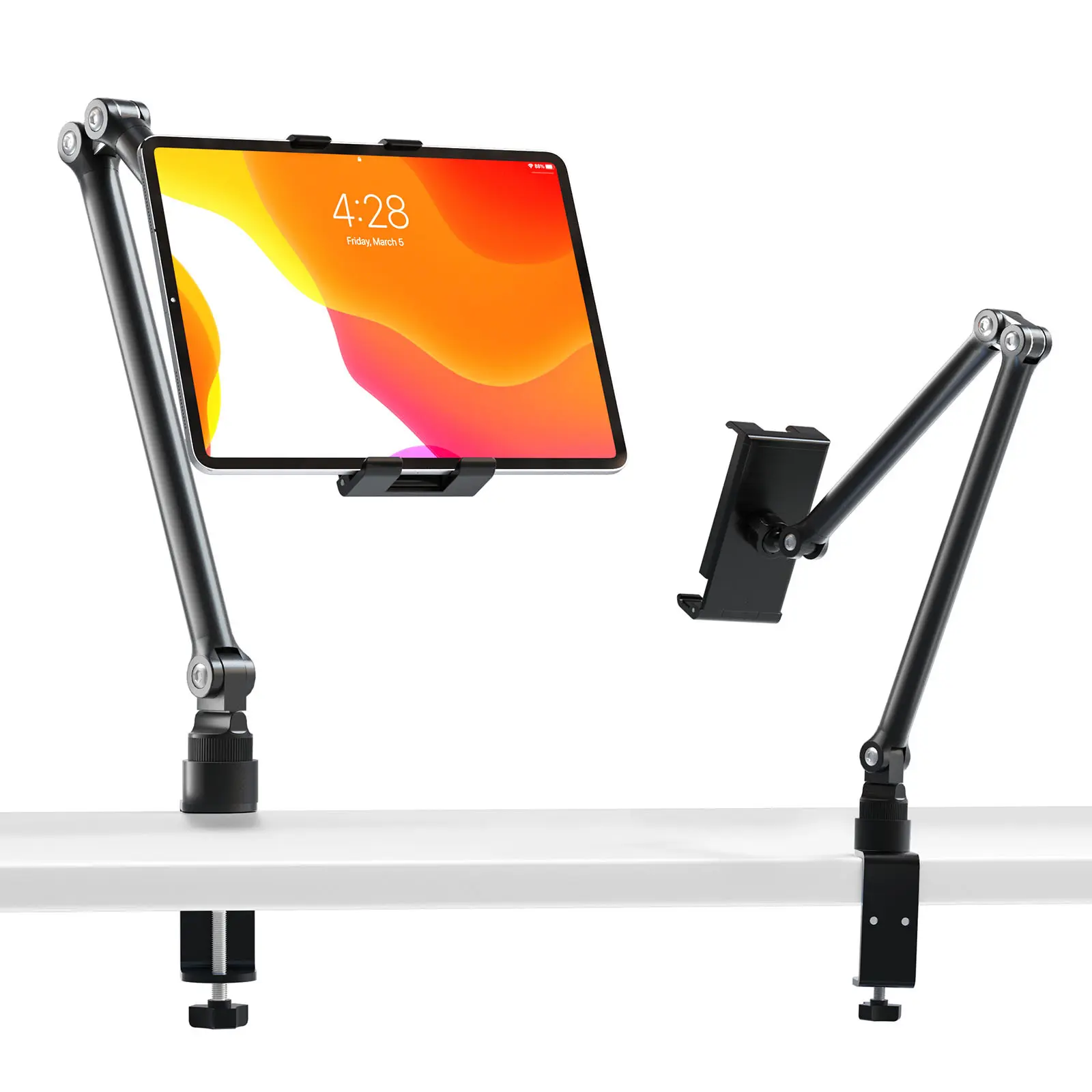 [ 2026 Upgraded Clamp ] 360-Degree Rotating Tablet & Phone Stand, 3 Section Adjustable Bedside Mount with Flexible Spiral Base, for Tablets and Smartphones, Tablet Holder