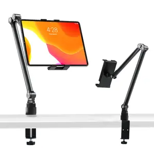 [ 2026 Upgraded Clamp ] 360-Degree Rotating Tablet & Phone Stand, 3 Section Adjustable Bedside Mount with Flexible Spiral Base, for Tablets and Smartphones, Tablet Holder