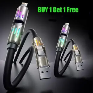 [buy 1 Get 1 Free] 6.6ft 4-In-1 Multi USB Charging Cable, USB a Type C Lightning Max65w Fast Charging, Data Sync for iPhone iPad Pro