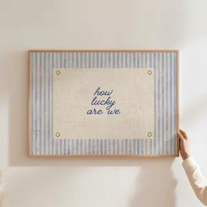 How Lucky Are We Print Trendy Aesthetic Home Decor Navy Blue Typography Poster Positive Wall Art Vintage Aesthetic DIGITAL Dorm decor