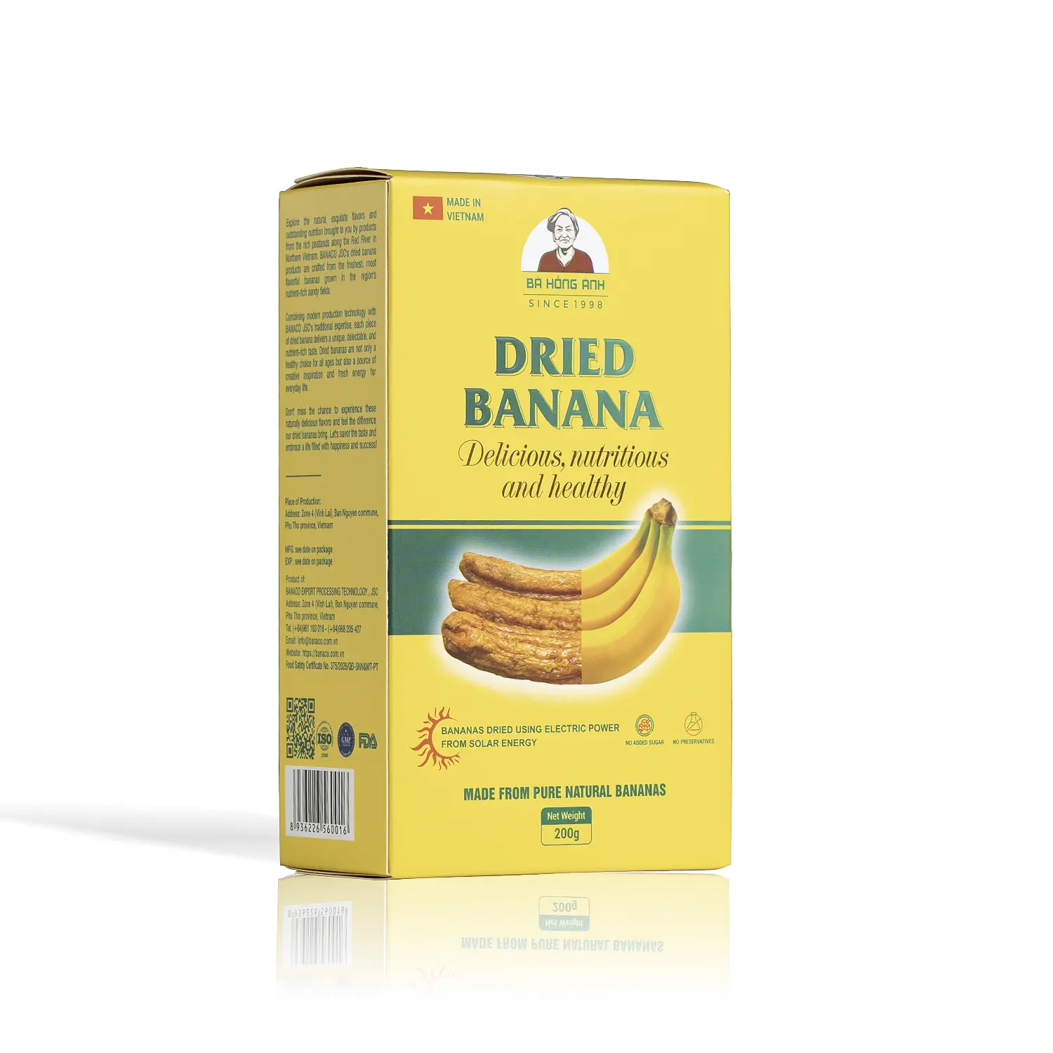 BANACO Premium Dried Whole Bananas (200g Paper Box) – 100% Natural, No Added Sugar, Healthy Chewy Snack