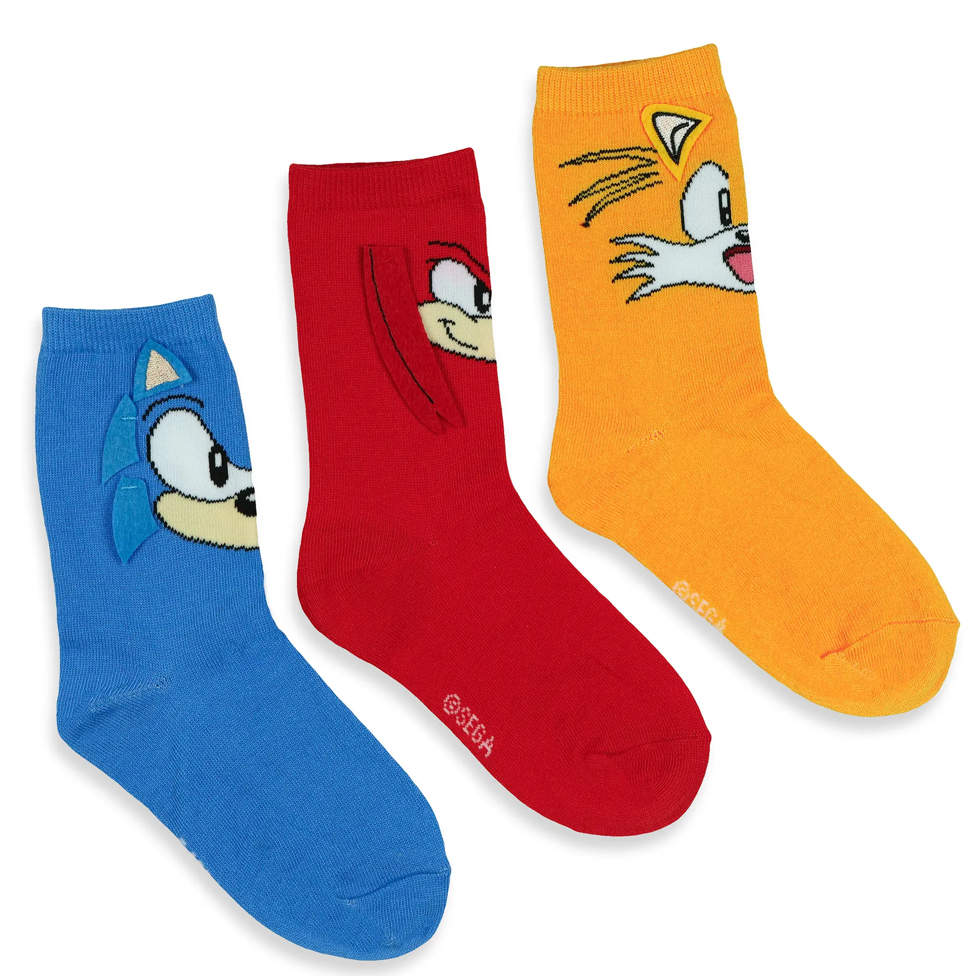 Sonic The Hedgehog Socks Boys' Sonic Knuckles Tails 3D Ears Kids Crew Socks 3 Pairs Fits Shoe Size 10-4, Youth Socks, Cartoon Graphic Liners & Ankle Socks