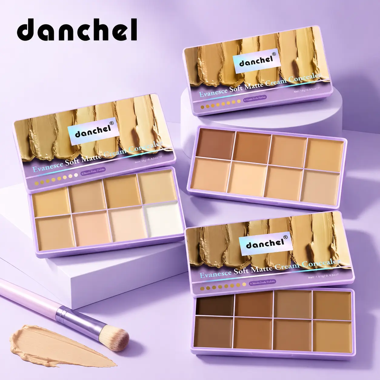 Danchel All-in-One 8-Shade Fade Makeup Palette, Makeup Cosmetic Concealer, Concealing and Contouring, Full-Face Conceal, Brighten & Contour, Medium-to-Full Coverage, Soft Matte Finish, Cream Texture, Long-wearing & Non-caking