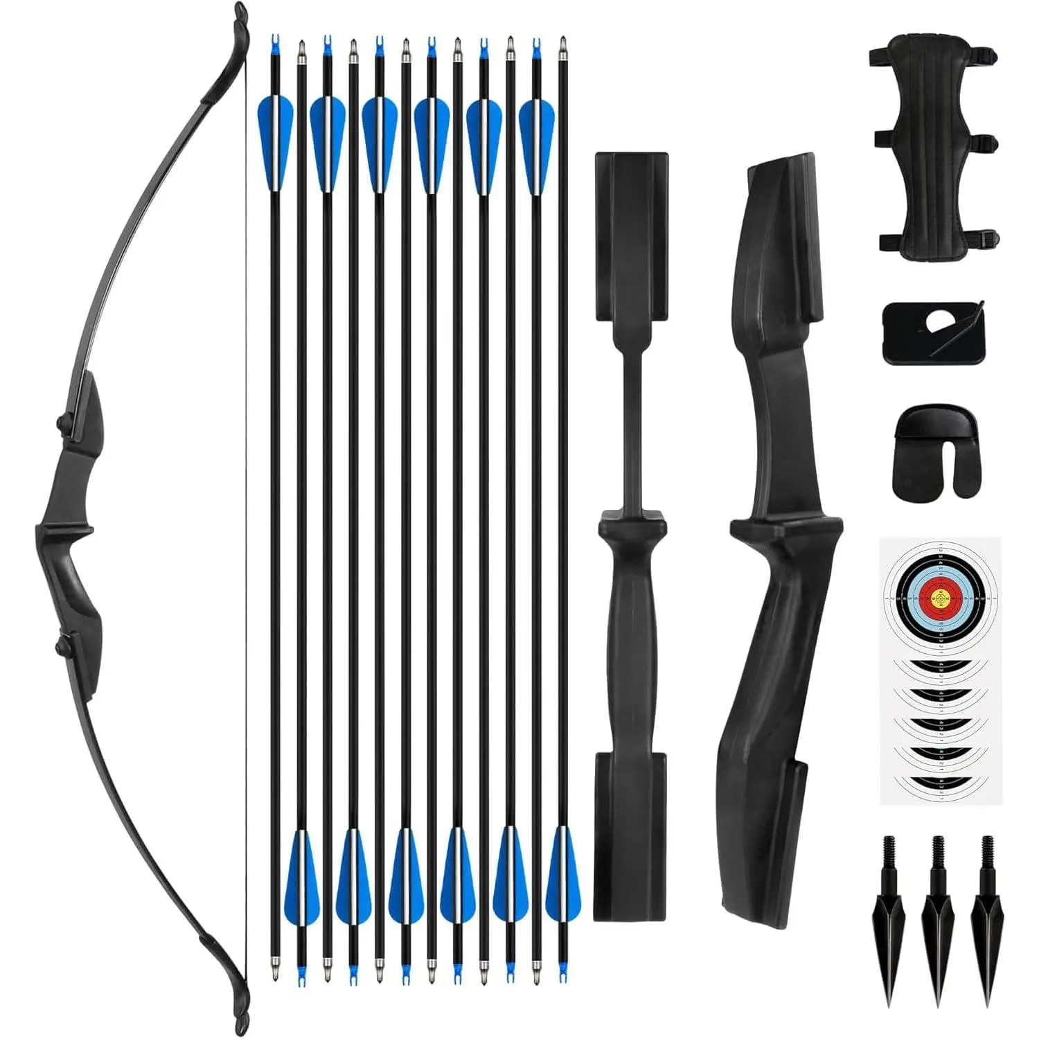 Takedown Recurve Bow Set, Ambidextrous for Unisex Adults and Beginners, 20-40 lbs Draw Weight, Includes Arrows and Left & Right Arrow Platforms for Archery Practice, Arrows For Recurve Bow