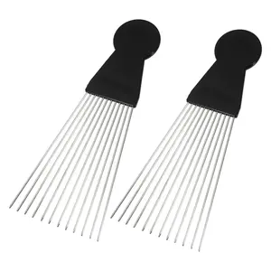 VOCOSTE 2Pcs Metal Hair Pick Afro Comb, for Curly Hair Afro Picks, for Women Hairdressing Styling Tool, Black, 8.07"x3.03"