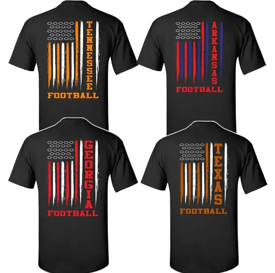 Varsity All Team College Football Flag T-Shirt, American Flag Graphic Tee, Patriotic Footbal Tshirt, Gameday Hometown Tee, Gift for Football Fans Dad Husband Girlfriend