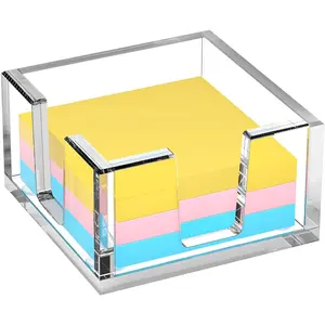 Acrylic Sticky Note Holder Self-Stick Note Pad Holder Without Pads Note Dispenser Memo Pad Holder Desk Organizer for School Office Home (3''x3'' Clear)