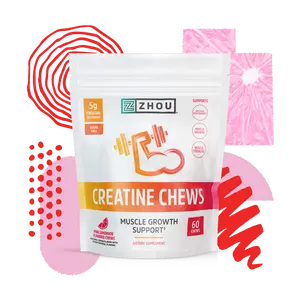 ZHOU NUTRITION Creatine Chews 5g Monohydrate with Vitamin B-12 for Muscle Strength & Endurance 60 Zero Sugar Chews Dietary Supplement
