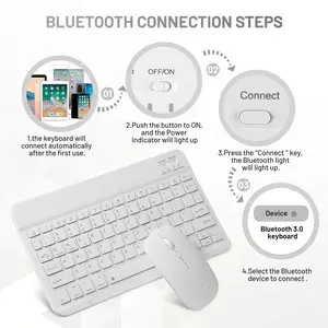Ultra-Thin Mini Wireless Keyboard & Mouse Combo For iPad, Samsung, Tablets, Laptops, iOS, Android, Rechargeable Speedier Response/Comfortable Typing, White