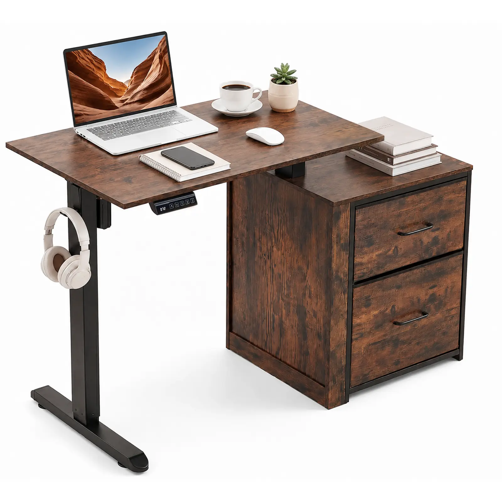 Electric Height-Adjustable Standing Desk - Ergonomic Home Office Furniture with Dual Adjustable Drawers, Hook, Dual Motors, Easy Setup, 180 lbs Capacity, Ideal for Small Spaces & WFH Ergonomics Desks & Workstations