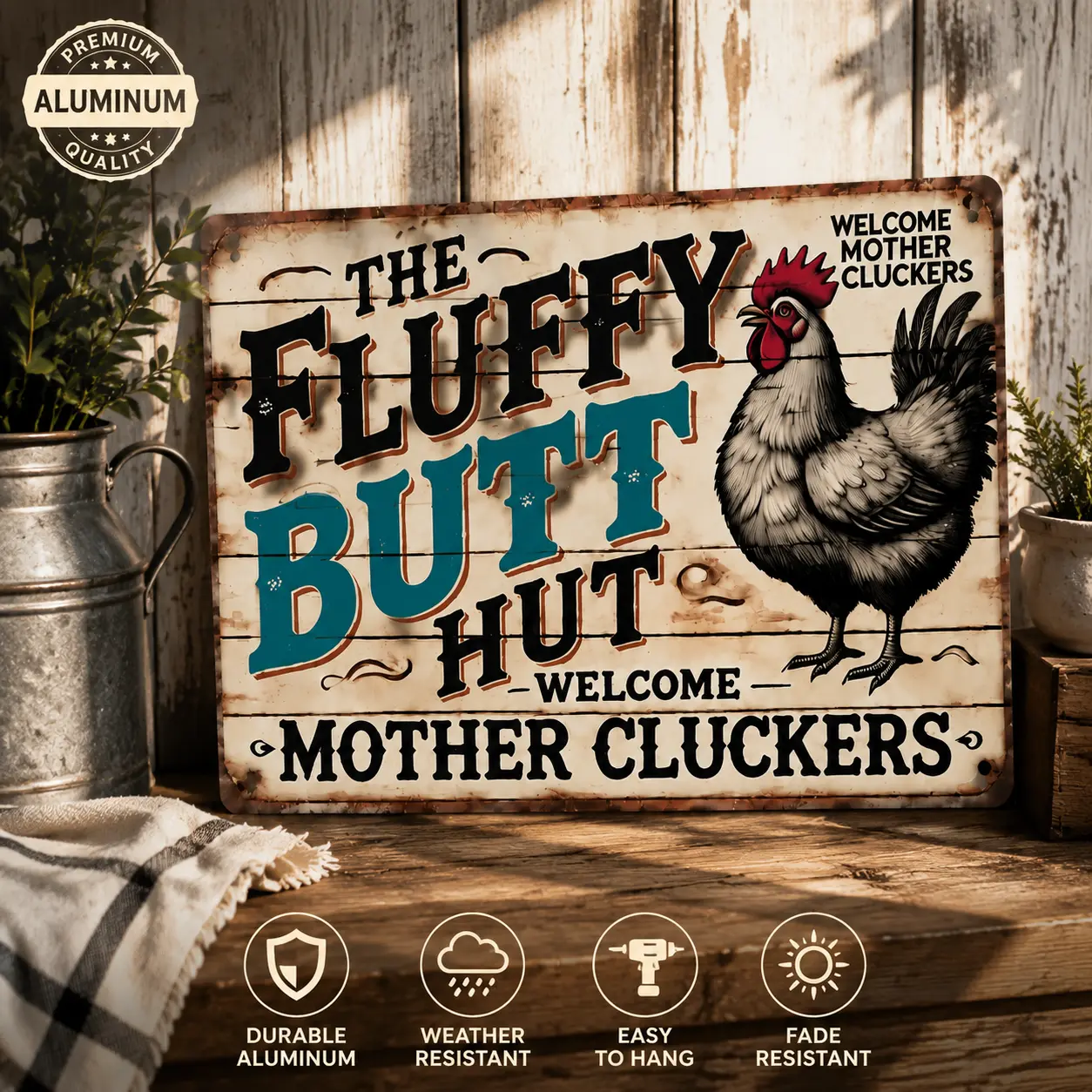 Mother Cluckers Aluminum Metal Sign - Funny Waterproof Outdoor Hang Decor, Vintage Farmhouse Wall Art, Rustic Kitchen Decor Gift for Chicken Lovers, 8x12in Barn Accessory, Casual
