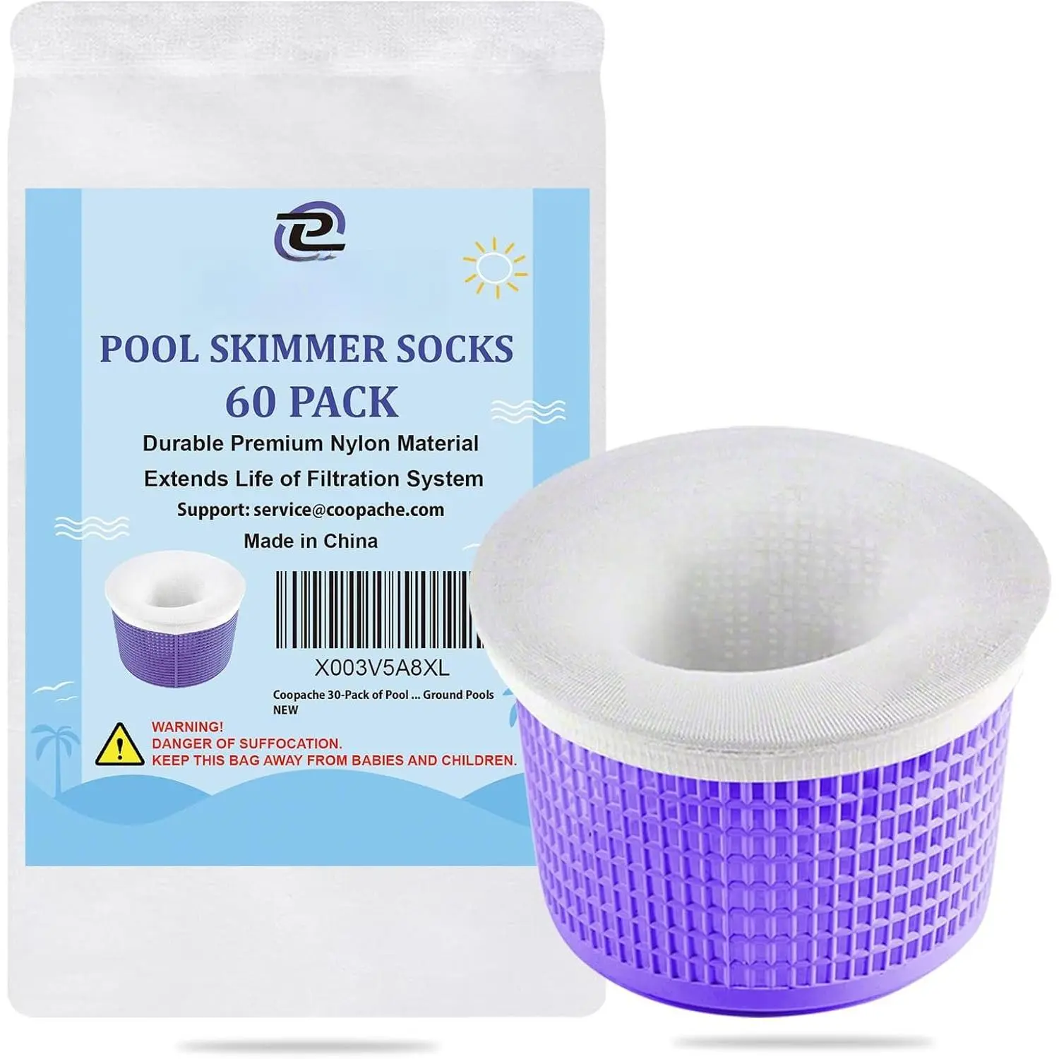 60-Pack of Pool Skimmer Socks - Filters Baskets, Skimmers Cleans Debris and Leaves for In-Ground and Above Ground Pools