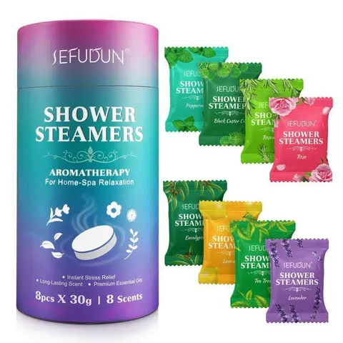 EFUDUN 8PCS Individually Wrapped Scented Essential Oil Bath Effervescent Tablets - Premium Aromatherapy Body Care, Eucalyptus, Tea Tree Clean, Peppermint Rejuvenate, Rose & Lemon Lift, Lavender, Home Spa Additive, On-Shelf Diffusion, Travel-Ready