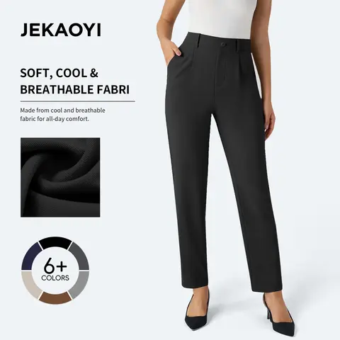【Petite-Friendly】【From Workdays to Workouts】JEKAOYI Women’s Black High-Waisted Work Pants, Soft Stretch Dress Pants with Pockets for Office & Yoga,No-Gap Waist, XS–2XL — Your Wear-on-Repeat Essential