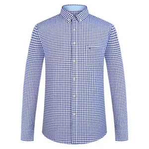 Men's Plaid Striped Oxford Long Sleeve Button-down Shirts with Pocket, Spring Fall 60% Cotton Versatile Casual Menswear Clothing