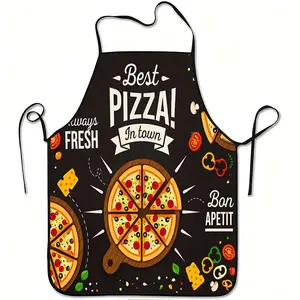 A printed apron with the slogan "Best Pizza Always Fresh", durable and easy to clean, featuring an adjustable waistband, made of polyester, suitable for kitchen cooking, gardening, orchard picking, Christmas, Halloween and other occasions