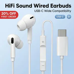 Type-C In-Ear Audio Headphones with Volume Control, Compatible with iOS 15/16 Plus/pro Max, Samsung S24/s25, USB-C Devices, Wired Gaming Earbuds