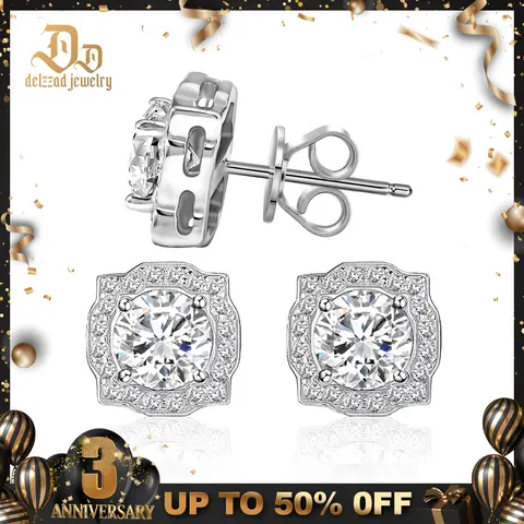 Delzzad S925 Luxury Earrings Round VVS Synthetic Moissanite Earrings Jewelry Perfect Birthday Mother’s Day Christmas Gift for Men Women Wedding Set