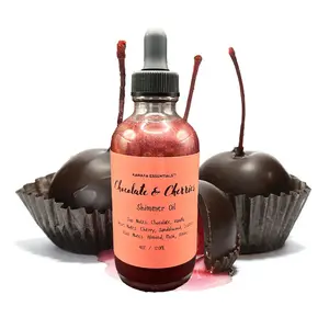 Chocolate & Cherries Moisturizing Body Shimmer Oil Cherry Vanilla Almond Sandalwood Leather Musk Amber Chocolate by Karafa Essentials