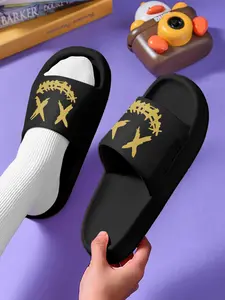 Men's Fashionable Casual Letter Print Soft Anti Slip Slippers, Indoor Outdoor Slippers, Casual Comfortable Home Bathroom Slippers, Outdoor Wearable Slide Slippers, Footwear, Summer 2024 Boy's Walking Shoes