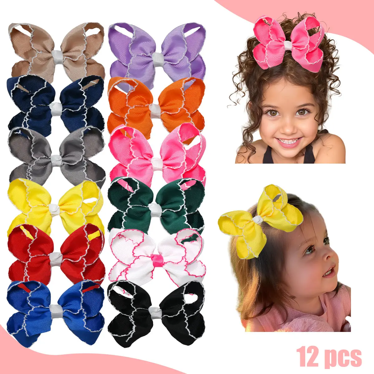 JoyBowie 12Pcs High Quality 4.5 Inch Lace Bow Hairpins, Hot-Style Bow Hairpins,Girls Hair Accessories, Cute Girls' Hairpins,  Baby Girl Hair Bows, Girl Gifts,New Year's hair clips  #Summervibes