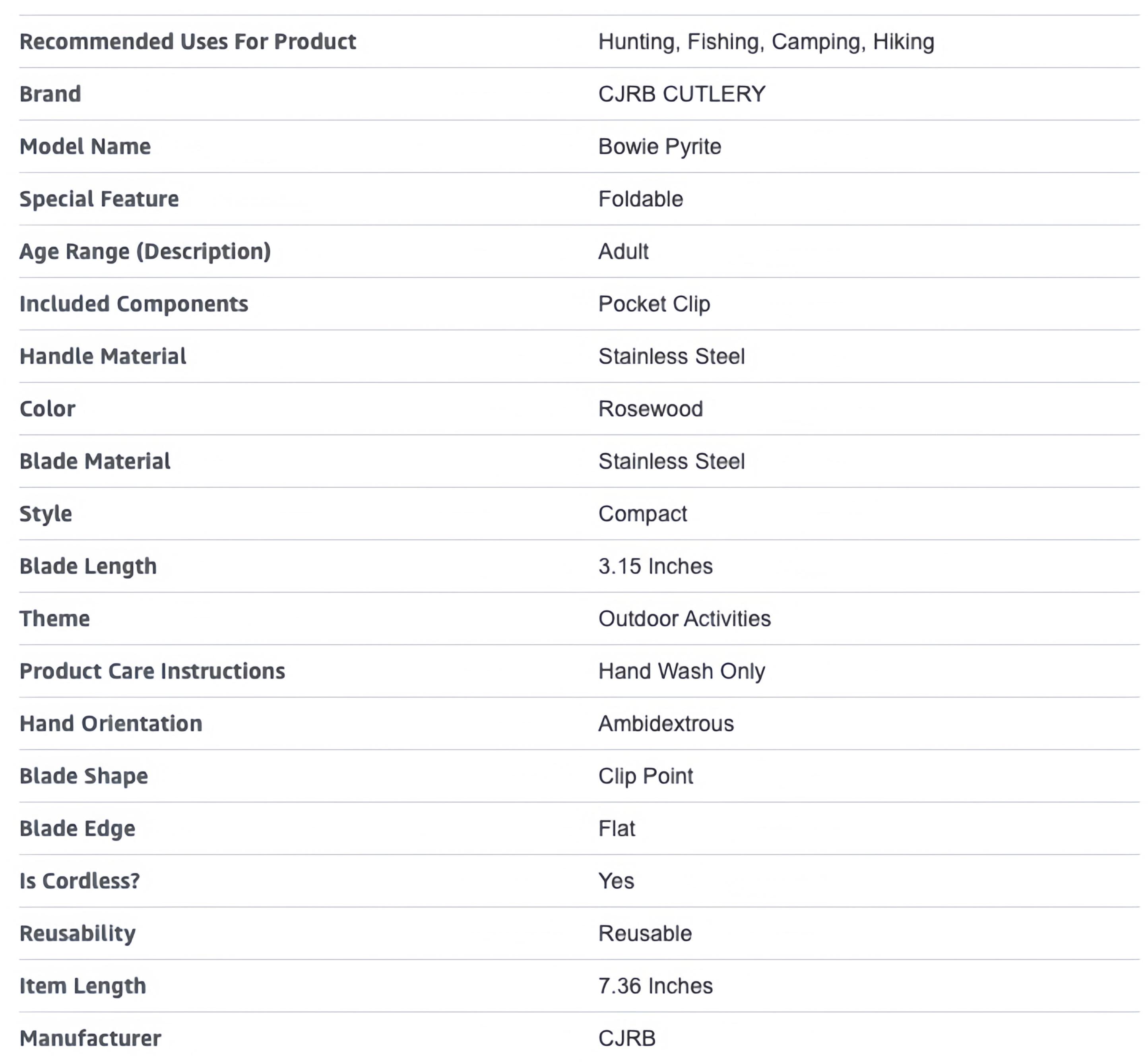 CJRB Bowie Pyrite Pocket Tool Knife with 3.15'' AR-RPM9 Steel Blade, Hunting Knife with Wood Handle for Camping and FathersDayGift